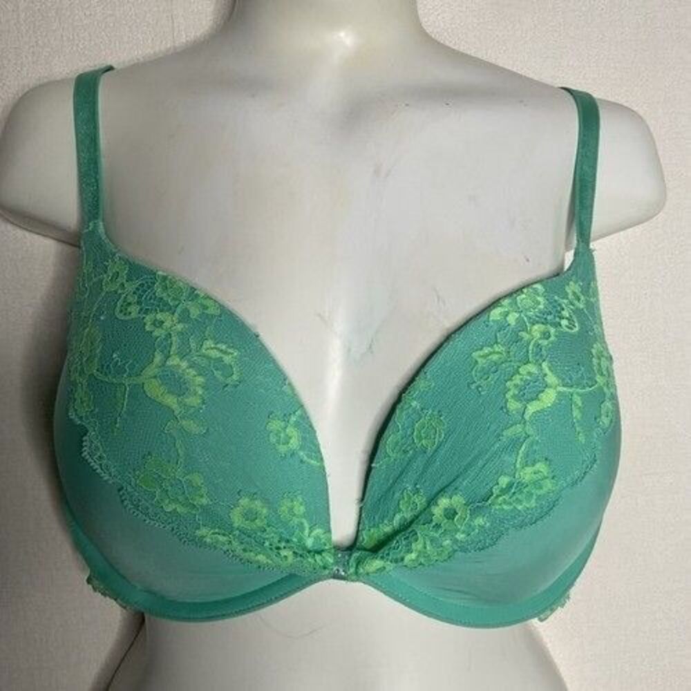 Victoria's Secret Padded Demi Lace Bra Women Size 36D Emerald Green